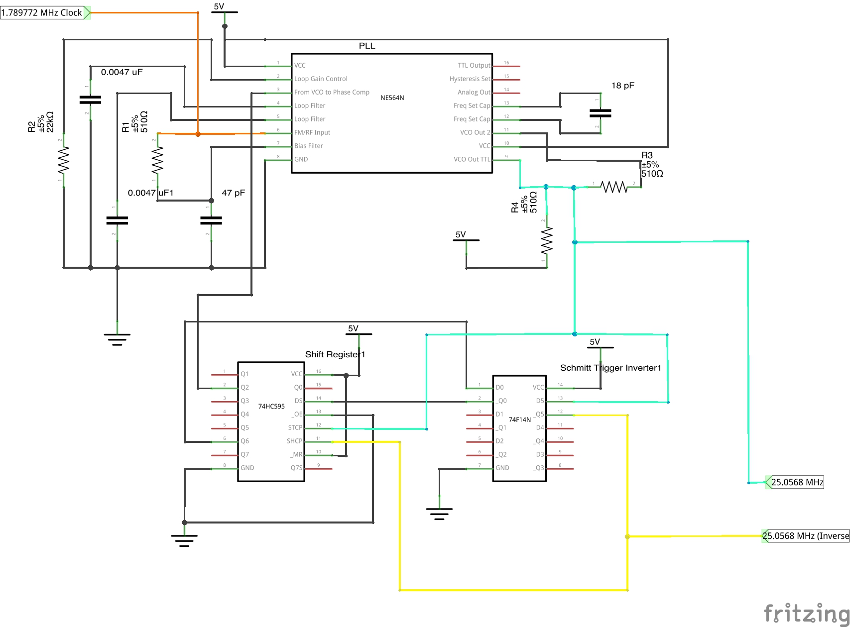 NE564N schematic to multiple a clock with a PLL