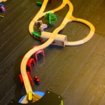 Picture of a wooden train set with multiple levels
